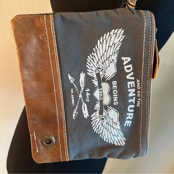 Myra Bag ADVENTURE BEGINS Distressed Pouch Wristlet Pouch Zip Pouch Clutch NEW - Picture 11 of 13